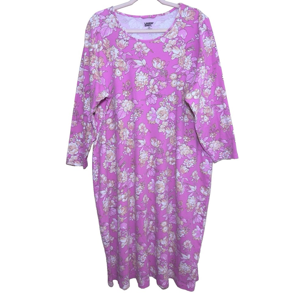 Lands End Nightgown 2X Pink Orchid Floral Womens Plus Pajama PJs Loungewear